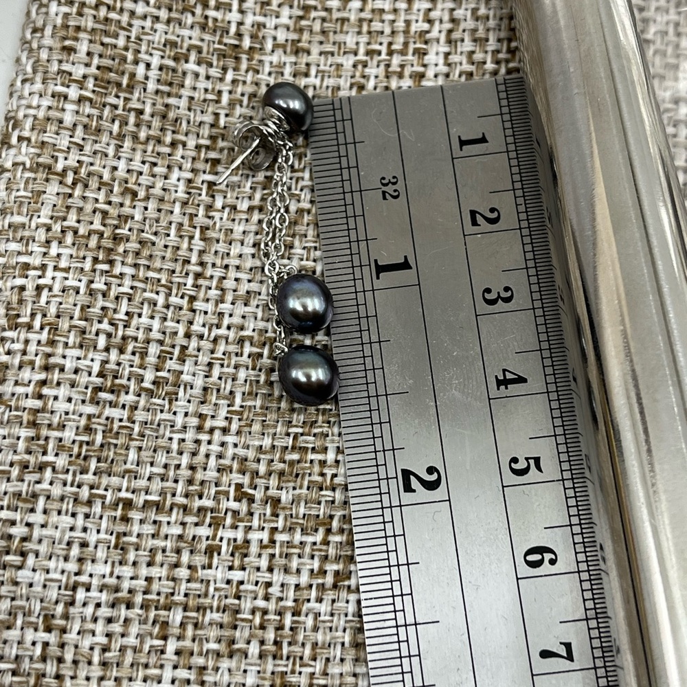 Vintage Honora Black Pearl Drop Earrings in Sterling Silver - Picture 12 of 13